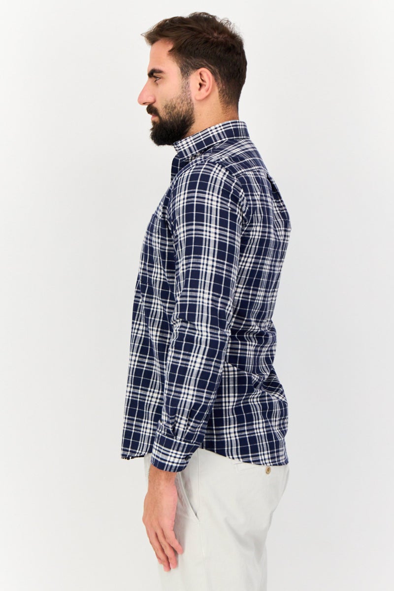 Kenneth Cole قميص رجالي كاجوال بأكمام طويلة ومقاس ضيق، مزخرف بمربعات، متعدد الألوان - Image 2